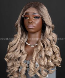26'' silver blonde layered wavy Wig