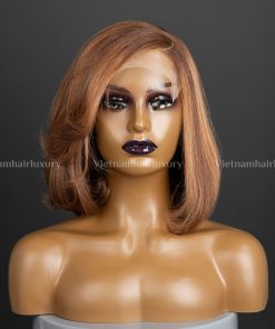 Alternative view of 10'' layered cut mixed brown C-part Wig