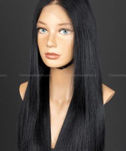 16'' mixed length jet black bone straight Wig
