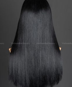 Alternative view of 16'' mixed length jet black bone straight Wig