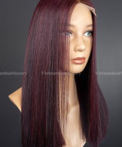 16'' wine colored bone straight blunt cut Wig