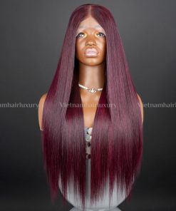 24'' burgundy double-drawn bone straight Wig