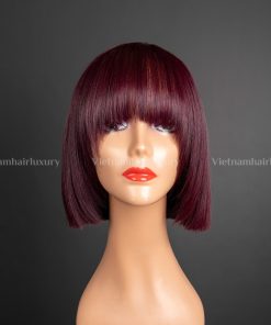 8'' wine colored bone straight blunt cut fringe Wig