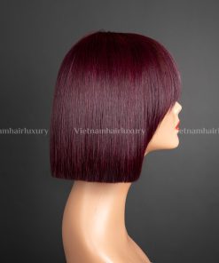 Alternative view of 8'' wine colored bone straight blunt cut fringe Wig