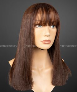 14'' brown bone straight fringe blunt cut Wig