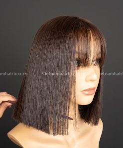10'' dark brown fringe blunt cut Silkbase Wig