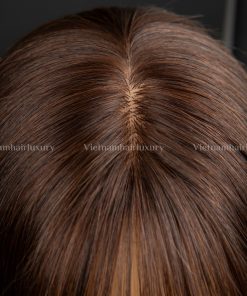 Alternative view of 10'' dark brown fringe blunt cut Silkbase Wig