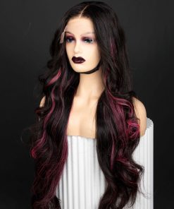 28'' pink highlight wavy Wig
