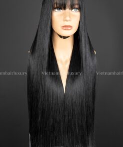 24'' jet black bone straight fringe Double drawn Wig