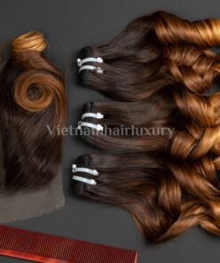 Alternative view of Gold tip wavy Single-donor 5x5 HD closure