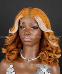 22'' orange silver highlight wavy Single donor Wig