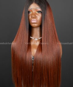 24'' bone straight copper brown Double-drawn Wig