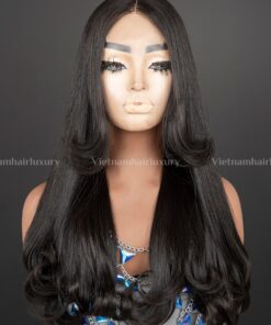 18'' bone straight C tip fringe cut Wig