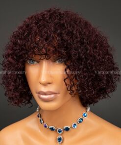 Alternative view of 8'' wine colored kinky Eurasian curly No Closure Fringe Wig