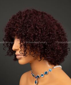 8'' wine colored kinky Eurasian curly No Closure Fringe Wig