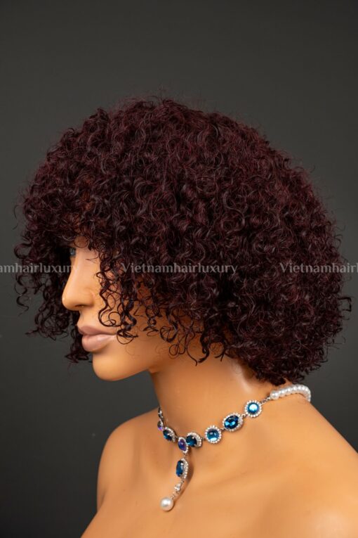 8'' wine colored kinky Eurasian curly No Closure Fringe Wig