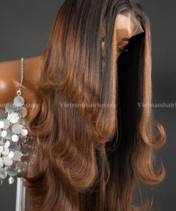 Alternative view of 28'' colored mixed length C-tip layer cut Wig