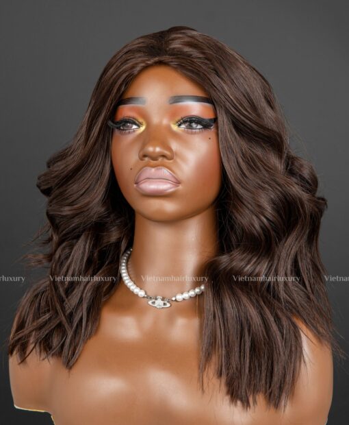 14'' brown wavy Double-drawn HALF WIG