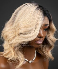 10'' blonde with dark roots wavy side part Wig