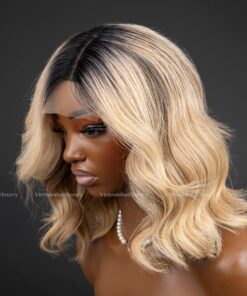 Alternative view of 10'' blonde with dark roots wavy side part Wig