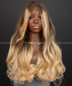 28'' mix length blonde highlight wavy Wig
