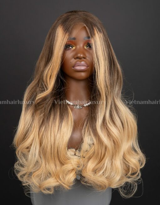 28'' mix length blonde highlight wavy Wig