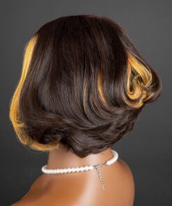 Alternative view of 10'' blonde highlight brown hair bob layered Wig