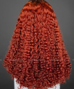 Alternative view of 18'' red with dark roots Eurasian curly HD luxury Wig