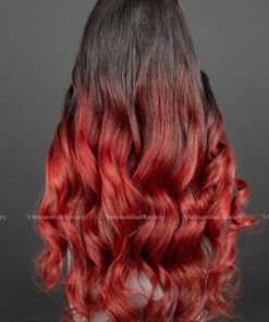 Alternative view of 24'' mixed lengths red with dark roots Wavy Wig