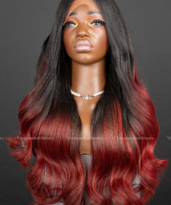 24'' mixed lengths red with dark roots Wavy Wig
