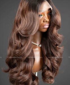 22'' brown with dark roots wavy Wig