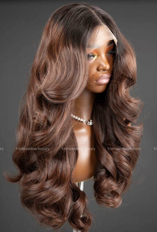 22'' brown with dark roots wavy Wig
