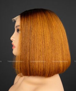 Alternative view of 10'' orange with dark roots bone straight bob Wig