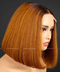 10'' orange with dark roots bone straight bob Wig