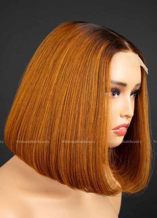 10'' orange with dark roots bone straight bob Wig